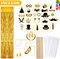 28 Pcs Photo Booth Props for Birthday Wedding Party Decorations Mix of 24 Photo Props, 4 Pcs 3.28 x 6.56 ft Foil Fringe Curtains Party Supplies for Prom Birthday Wedding Graduation (Gold)